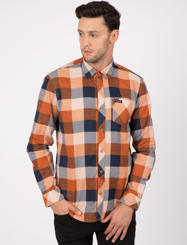 Stratford Checked Cotton Flannel Shirt In Burnt Orange - Tokyo Laundry