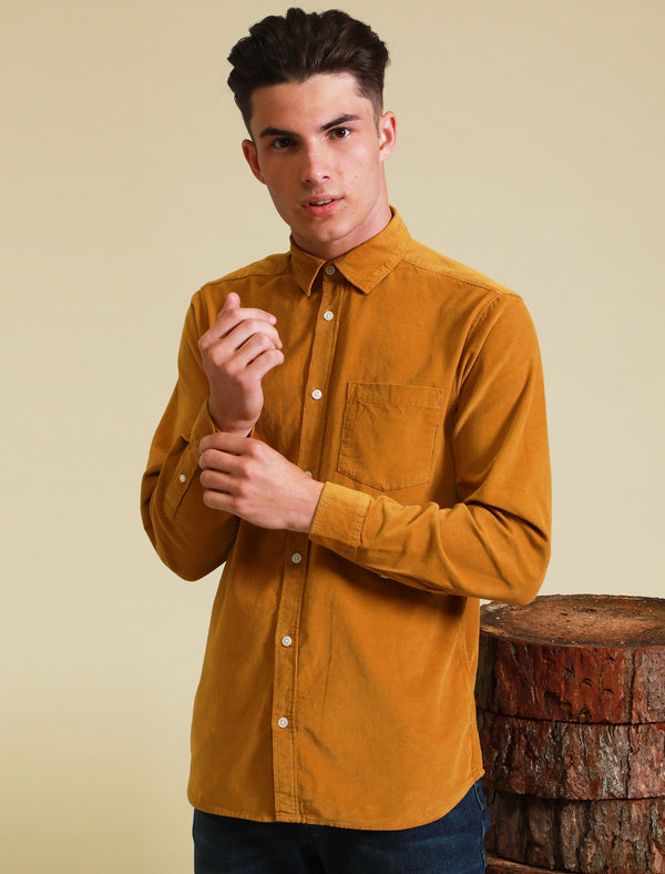 Muretto Corduroy Cotton Long Sleeve Shirt In Honey Mustard - Tokyo Laundry