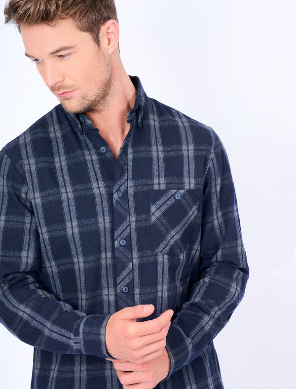 Landry Checked Cotton Shirt in Marine - Tokyo Laundry
