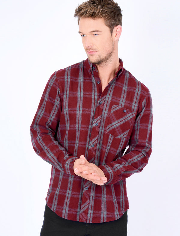 Landry Checked Cotton Shirt in Oxblood - Tokyo Laundry