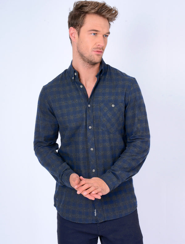 Corrado Checked Cotton Shirt in Midnight Blue - Tokyo Laundry