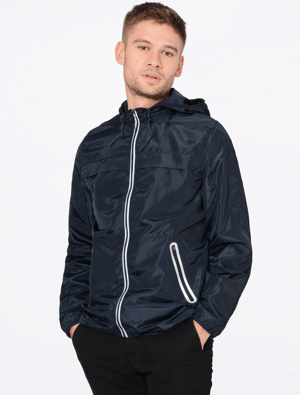 Cuba Lightweight Hooded Windbreaker Jacket In True Navy - Tokyo Laundry