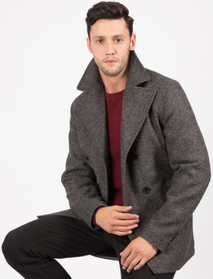 Vincenzio Herringbone Wool Blend Pea Coat In Dark Grey - Tokyo Laundry