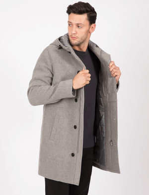 Romano Wool Blend Coat with Hood In Grey - Tokyo Laundry