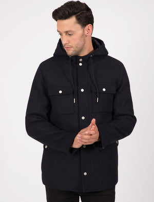 Giordiano Hooded Wool Blend Coat with Pockets In Navy - Tokyo Laundry