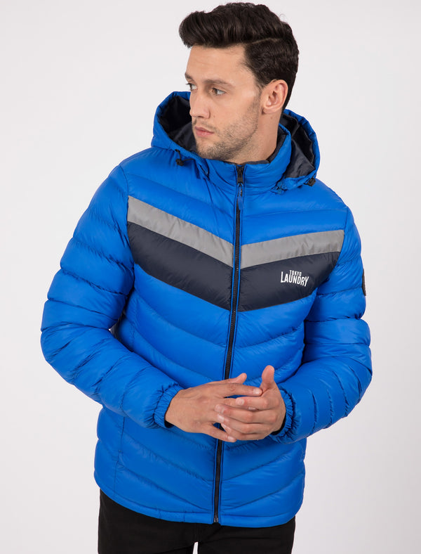 Langham Quilted Puffer Jacket with Hood In Olympian Blue - Tokyo Laundry