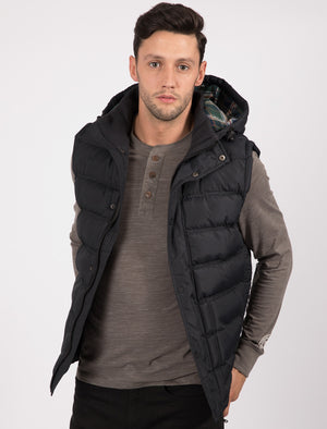 Redshift Quilted Puffer Gilet with Checked Lined Hood in Black - Tokyo Laundry