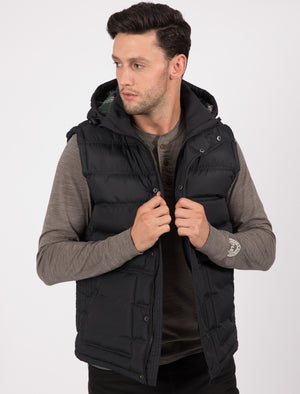 Redshift Quilted Puffer Gilet with Checked Lined Hood in Black - Tokyo Laundry