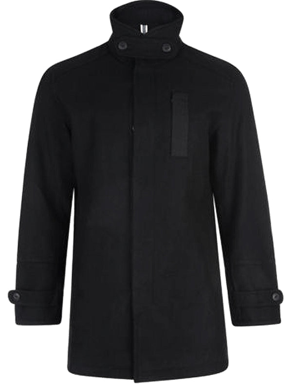Funnel Neck WOOL BLEND Coat in Black - Dissident