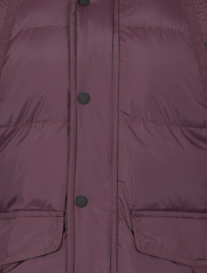 Padded detachable hooded coat in Aubergine - Dissident