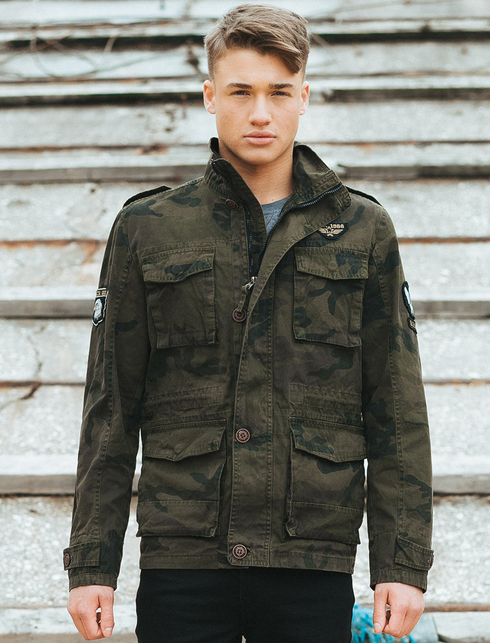Khaki military jacket mens deals