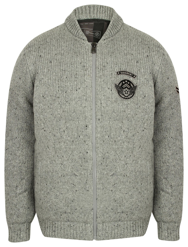 Cromford Knitted Bomber Jacket with Military Badges in Light Grey Nep - Dissident