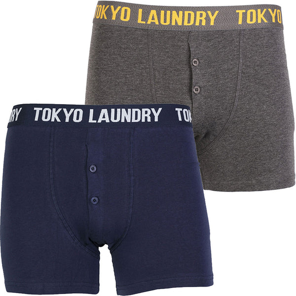 Dakota ( 2 Pack) Boxer Shorts Set in Mood Indigo Marl / Dark Grey  - Tokyo Laundry