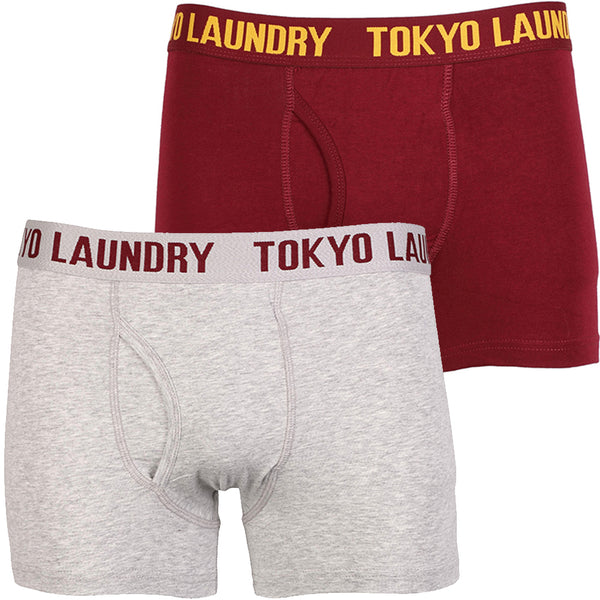 Mens Tokyo Laundry Gabriel boxer shorts (2 Pack) in  Oxblood & Light Grey Marl