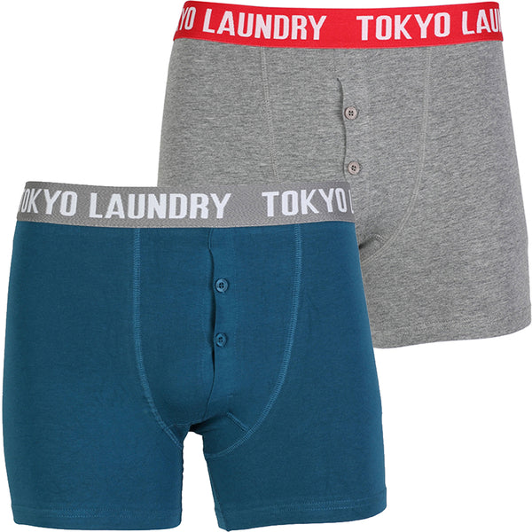 Manson (2 Pack) Boxer Shorts Set in Mid Grey Marl / Petrol Blue - Tokyo Laundry