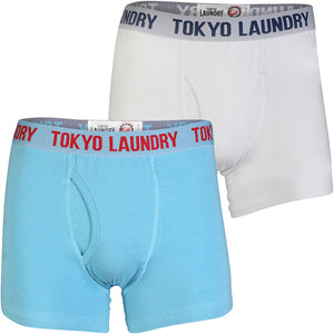 Mens Tokyo Laundry Harper (2 Pack ) Boxer Shorts Carolina Blue & Optic White
