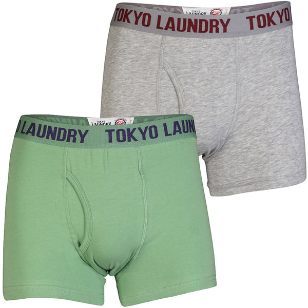 Mens Tokyo Laundry Harper (2 Pack)  Boxer Shorts Lt Grey Marl & Stem Green