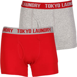 Camden (2 Pack) Boxer Shorts Set in Tokyo Red / Light Grey Marl - Tokyo Laundry