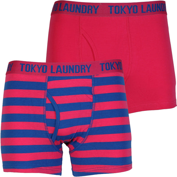 Bobbie (2 Pack) Striped Boxer Shorts Set in Raspberry Sorbet / Ocean Blue - Tokyo Laundry