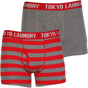 Bobbie (2 Pack) Striped Boxer Shorts Set in Mid Grey Marl / Tokyo Red - Tokyo Laundry