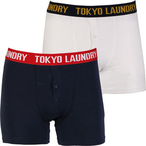 Kennedy (2 Pack) Boxer Shorts Set in Midnight Blue / Optic White - Tokyo Laundry