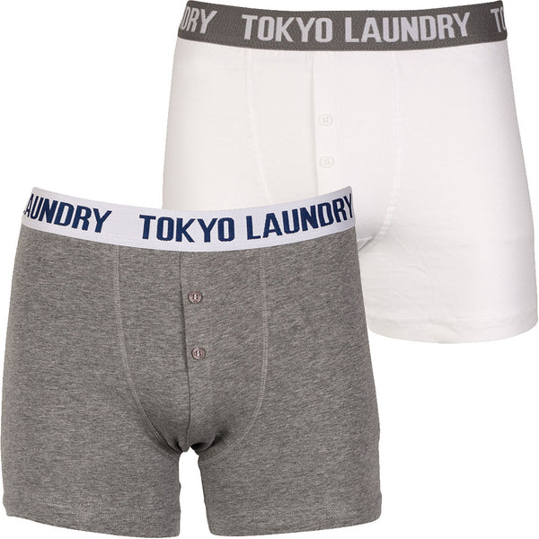 Bond ( 2 Pack) Boxer Shorts Set in White /  Grey Marl - Tokyo Laundry