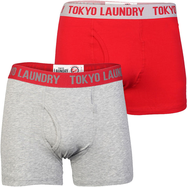 Berriman (2 Pack) Boxer Shorts Set in Red / Grey Marl - Tokyo Laundry