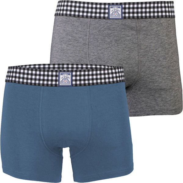 Boxers Shorts Set in Blue Bird / Dark Grey Marl - Le Shark