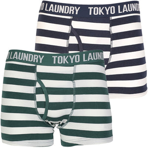 Tokyo Laundry Jamie boxer shorts in blue & green ( 2 Pack)