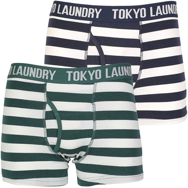 Tokyo Laundry Jamie boxer shorts in blue & green ( 2 Pack)