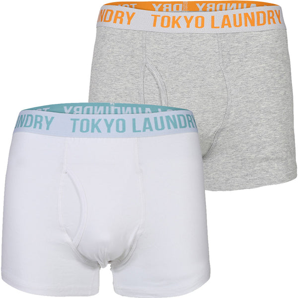 Cairns Boxer Shorts Set in Light Grey Marl / Optic White - Tokyo Laundry