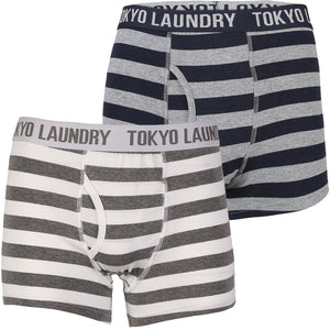 Yass (2 Pack) Striped Boxer Shorts Set in Optic White / Mid Grey Marl - Tokyo Laundry