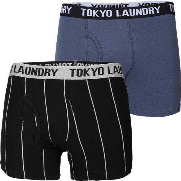Fraser Island ( 2 Pack) Boxer Shorts in Vintage Blue / Black Stripes - Tokyo Laundry