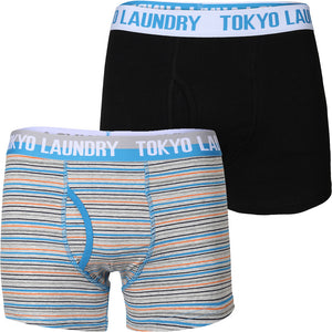 Darwin Boxer Shorts in Dark Navy / Light Grey Marl Stripes - Tokyo Laundry