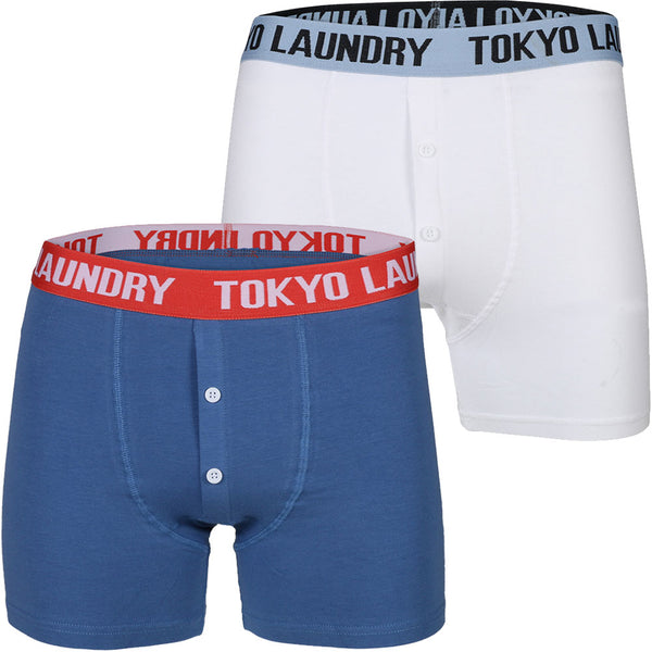 Chalcot Boxer Shorts Set in Optic White / Federal Blue - Tokyo Laundry