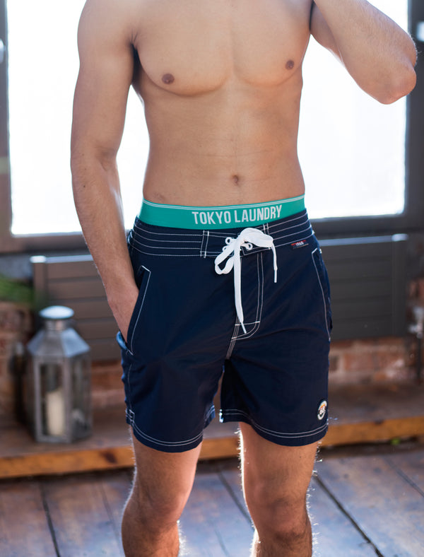 Schader Swim Shorts with Waistband Insert in Dark Blue - Tokyo Laundry