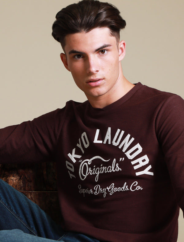 Washington Slub Cotton Jersey Long Sleeve Top In Vintage Wine - Tokyo Laundry