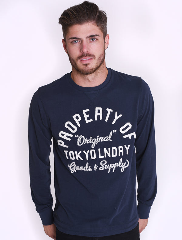 Applique Long Sleeve Top In Dress Blues- Tokyo Laundry