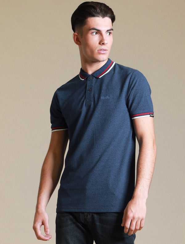 Holsen Cotton Grindle Polo Shirt with Tipping in Sodalite Blue - Tokyo Laundry