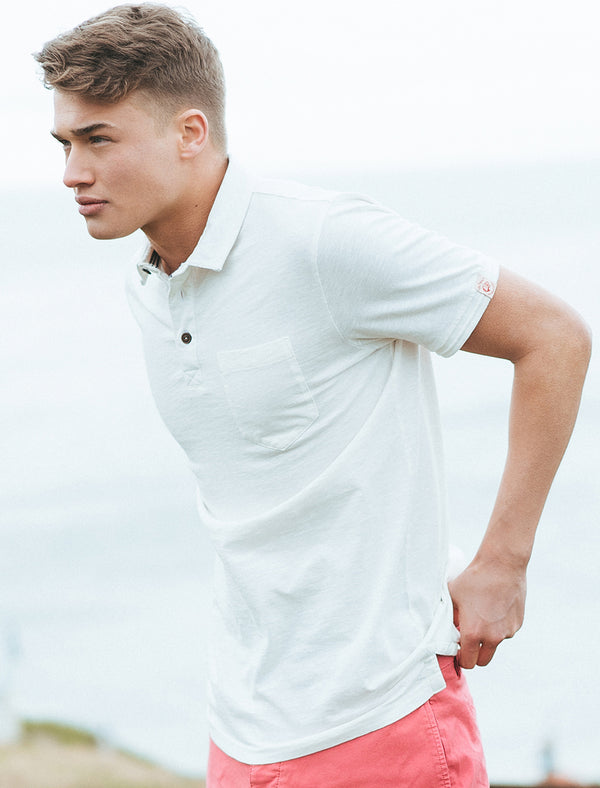 Port Wing Cotton Slub Polo Shirt in Ivory - Tokyo Laundry