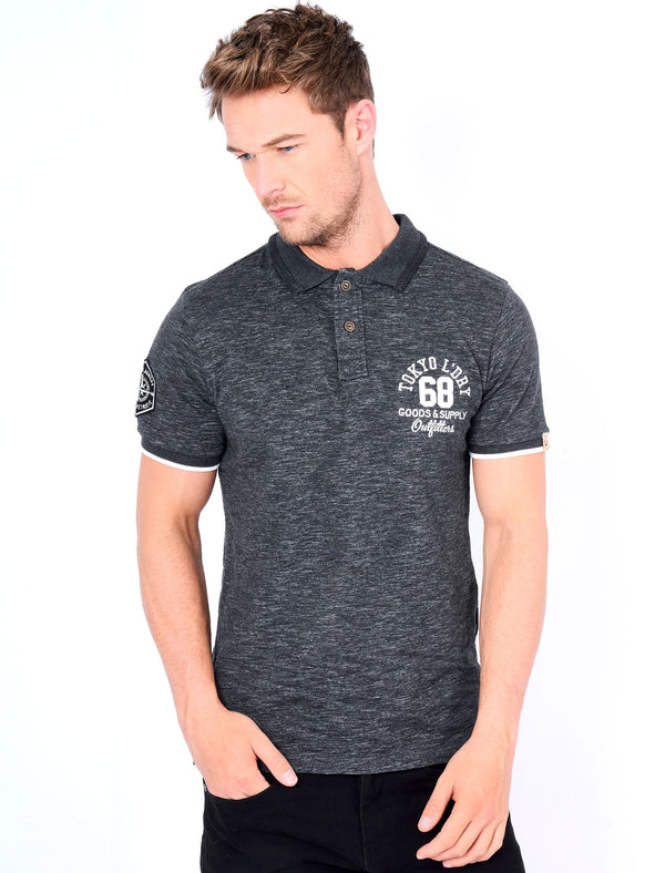 Berling Jersey Polo Shirt in Charcoal / Ivory - Tokyo Laundry