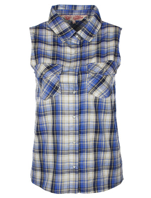 Abigail Checkered Sleeveless Shirt in Blue - Tokyo Laundry