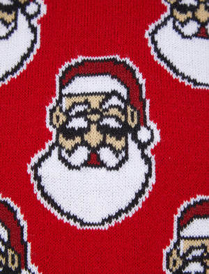 Boy's Santa Head Repeat Novelty Christmas Jumper in George Red - Merry Christmas Kids (4-12yrs)