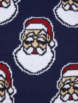 Boy's Santa Head Repeat Novelty Christmas Jumper in Ocean Cavern - Merry Christmas Kids (4-12yrs)