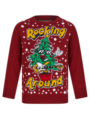 Boy's Rocking Tree Novelty Christmas Jumper in Christmas Red - Merry Christmas Kids (4-12yrs)