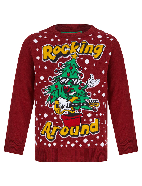 Boy's Rocking Tree Novelty Christmas Jumper in Christmas Red - Merry Christmas Kids (4-12yrs)