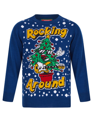 Boy's Rocking Tree Novelty Christmas Jumper in Sapphire Blue - Merry Christmas Kids (4-12yrs)