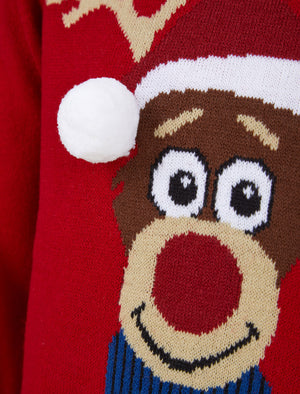 Boy's Christmas Reindeer 3D Pom-Pom Novelty Christmas Jumper in George Red - Merry Christmas Kids (4-12yrs)