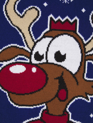 Boy's Happy Deer LED Light Up Novelty Christmas Jumper in Sapphire - Merry Christmas Kids (4-12yrs)