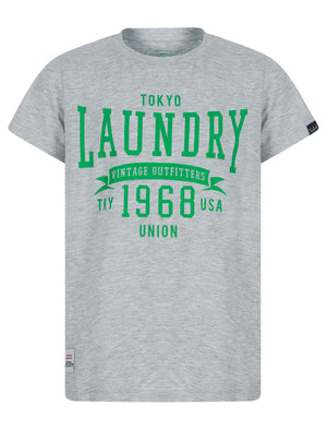 Boys Elon Motif Cotton T-Shirt in Light Grey Marl - Tokyo Laundry Kids